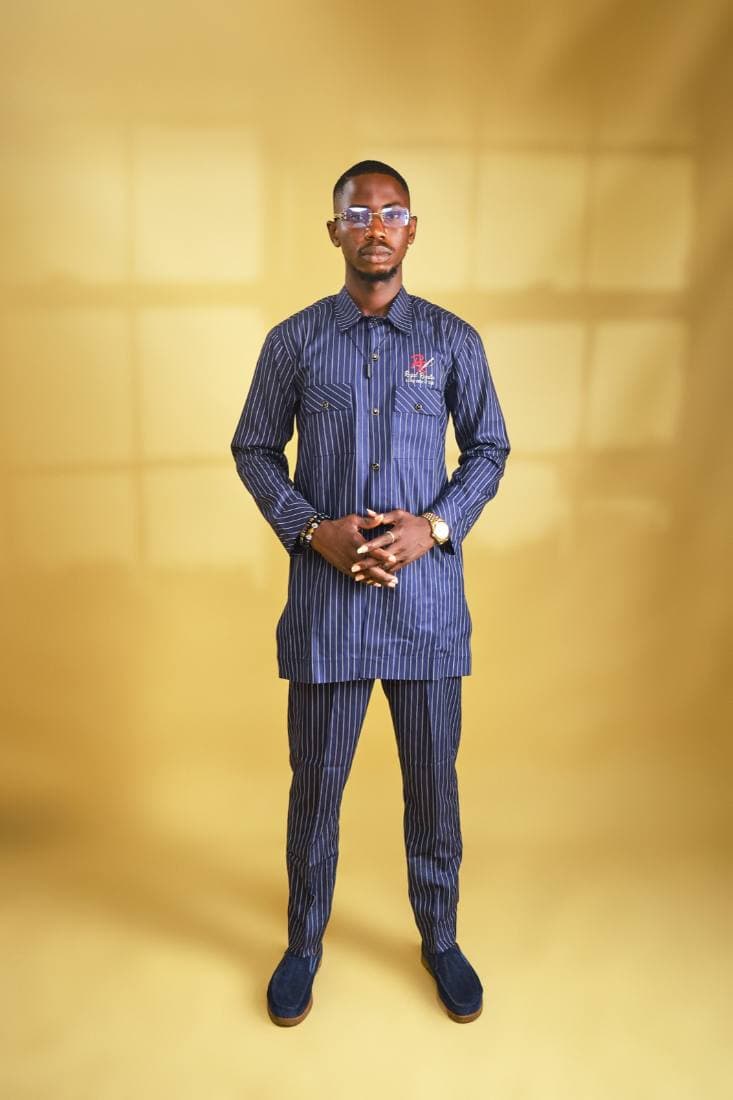 Navy pinstripe senator set